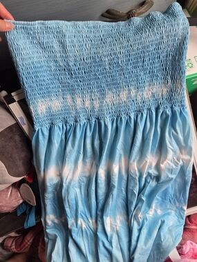 Blue Tie-Dye Smocked Strapless Mini Dress